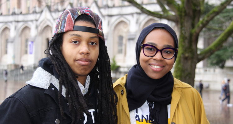 Maisha Maison, left, and Khairat Salum discuss gender, representation and decolonization in Black Panther.